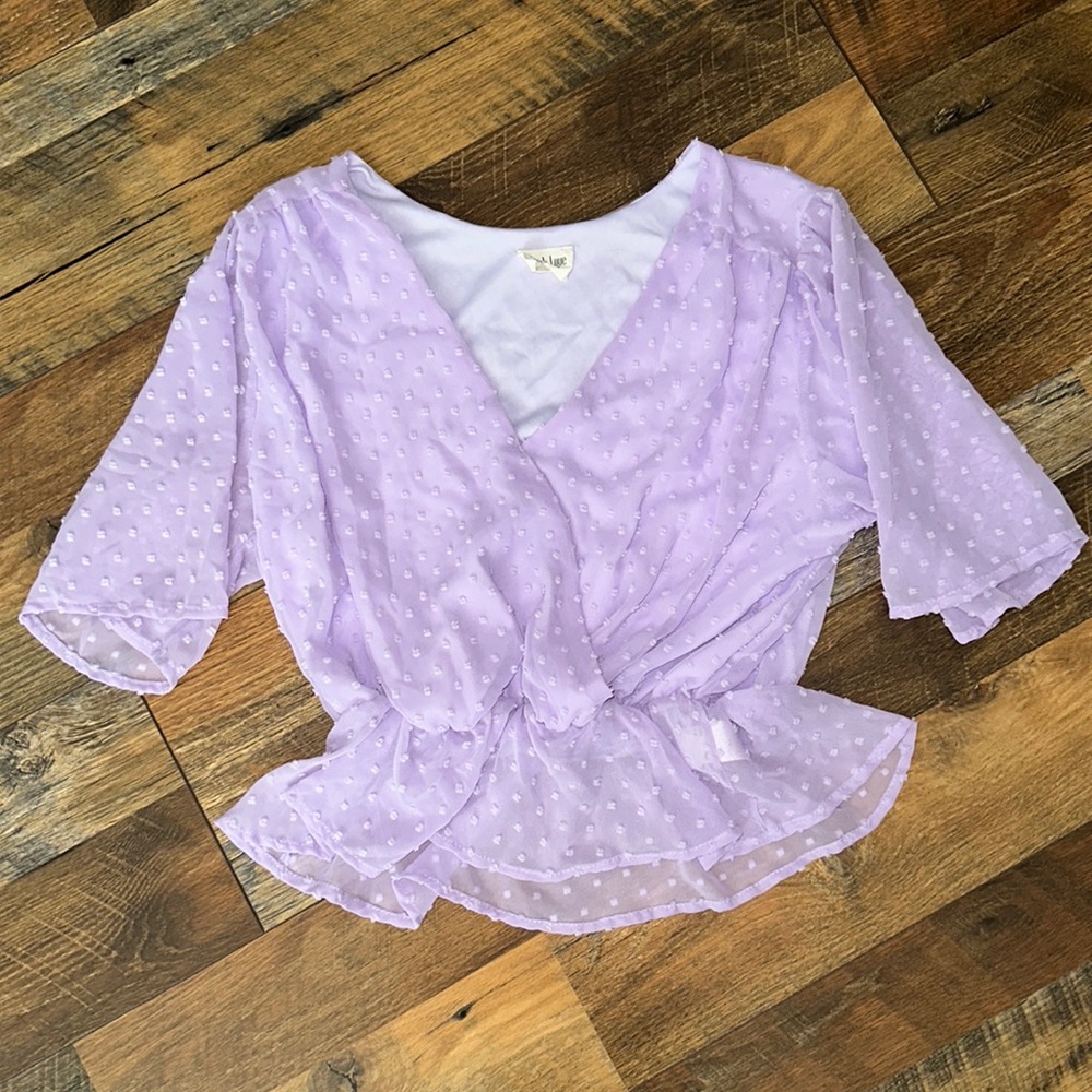 peach love california boutique swiss dot peplum blouse